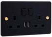 2G Matt Black Socket with Dual USB Ports and Brass Screws - Caradok