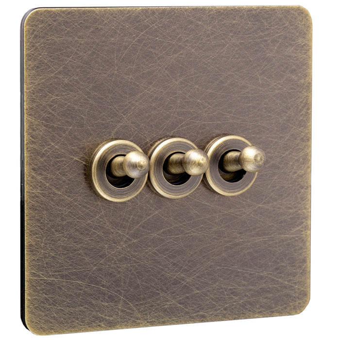 Screwless Antique Brass Toggle Switch - 3 Gang - The Georgian Caradok - Georgian - Antique Brass Caradok - Sparks Warehouse