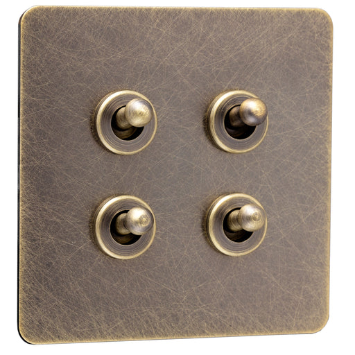 Screwless Antique Brass Toggle Switch - 4 Gang - The Georgian Caradok - Georgian - Antique Brass Caradok - Sparks Warehouse