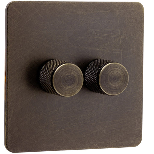 Screwless Antique Brass Dimmer Switch - 2 Gang - The Georgian Caradok - Georgian - Antique Brass Caradok - Sparks Warehouse