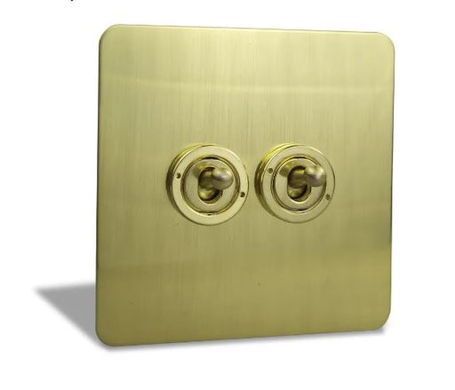 Caradok 2 Gang Screwless Brushed Brass Toggle Switch Caradok - Screwless Brushed Brass Caradok - Sparks Warehouse
