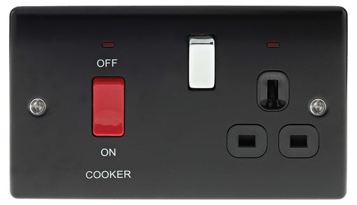 BG Nexus NMB70B Metal Matt Black & Chrome 45A Cooker Socket Switch Unit with Neon - BG - Sparks Warehouse