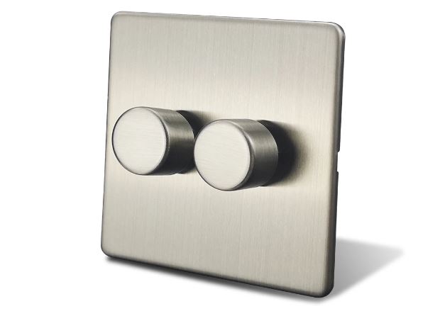 Caradok 2 Gang Screwless Brushed Steel Push On/Off LED Dimmer Switch Caradok - Screwless Brushed Steel Caradok - Sparks Warehouse