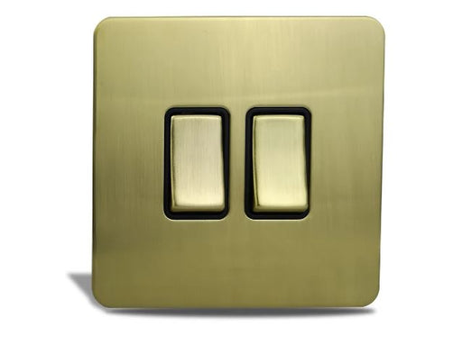 Caradok 2 Gang Screwless Brushed Brass Rocker Light Switch Caradok - Screwless Brushed Brass Caradok - Sparks Warehouse