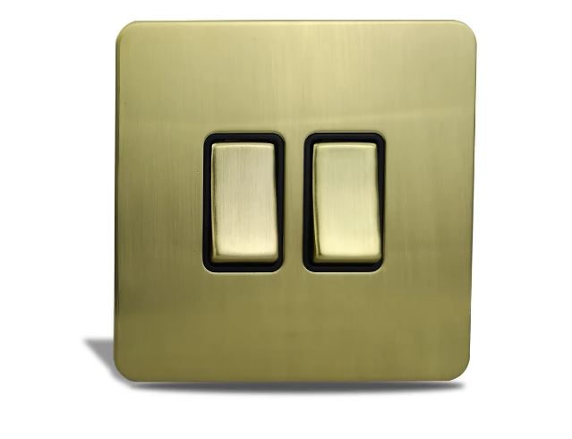 Caradok 2 Gang Screwless Brushed Brass Rocker Light Switch Caradok - Screwless Brushed Brass Caradok - Sparks Warehouse