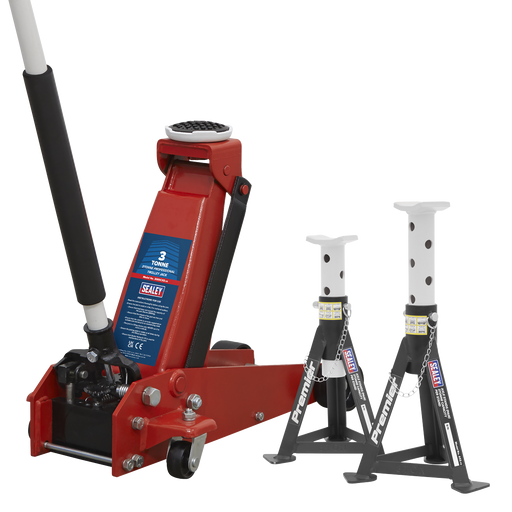 Sealey - 3000CXDCOMBO1 Trolley Jack 3t & Axle Stands (Pair) 3t per Stand Combo Jacking & Lifting Sealey - Sparks Warehouse