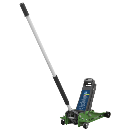 Sealey - 3000LEHV 3tonne Low Entry Trolley Jack with Rocket Lift - Hi-Vis Green Jacking & Lifting Sealey - Sparks Warehouse