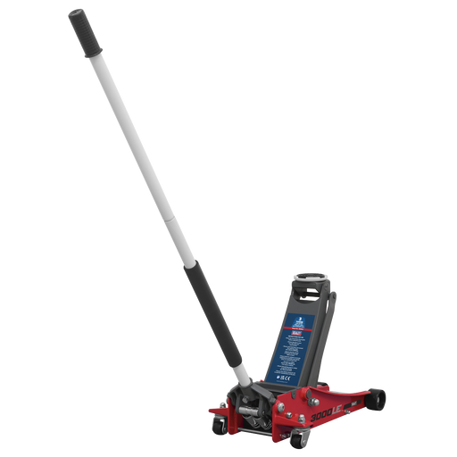 Sealey - 3000LE 3tonne Low Entry Trolley Jack with Rocket Lift - Red Jacking & Lifting Sealey - Sparks Warehouse