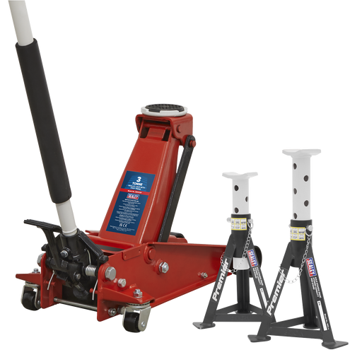 Sealey - 3001CXPCOMBO Trolley Jack 3t & Axle Stands (Pair) 3t per Stand Combo Jacking & Lifting Sealey - Sparks Warehouse