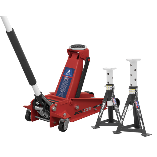 Sealey - 3015CXDCOMBO1 Trolley Jack 3t & Axle Stands (Pair) 3t per Stand Combo Jacking & Lifting Sealey - Sparks Warehouse
