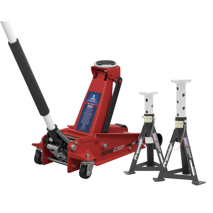 Sealey - 3015CXDCOMBO1 Trolley Jack 3t & Axle Stands (Pair) 3t per Stand Combo Jacking & Lifting Sealey - Sparks Warehouse