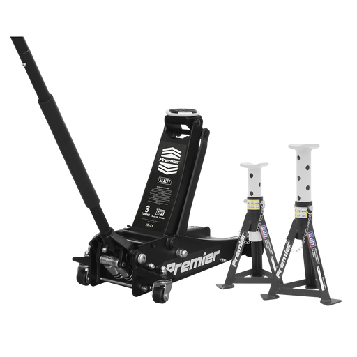 Sealey - 3040ABCOMBO Trolley Jack 3t & Axle Stands (Pair) 3t per Stand Combo Jacking & Lifting Sealey - Sparks Warehouse