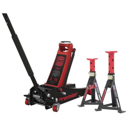 Sealey - 3040ARCOMBO Trolley Jack 3t & Axle Stands (Pair) 3t per Stand Combo Jacking & Lifting Sealey - Sparks Warehouse