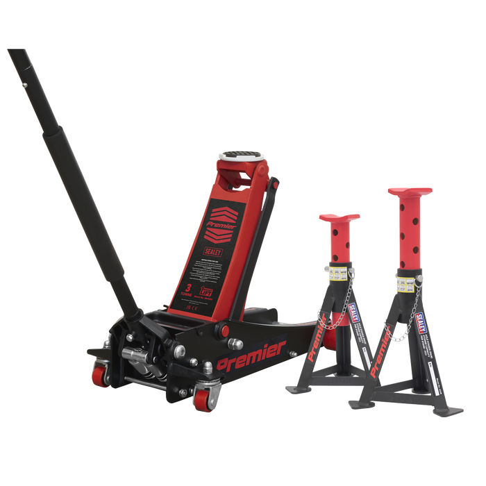 Sealey - 3040ARCOMBO Trolley Jack 3t & Axle Stands (Pair) 3t per Stand Combo Jacking & Lifting Sealey - Sparks Warehouse