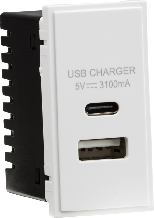 Knightsbridge NETUSBCWH Modular Dual USB Charger 5V DC 3.1A - White Modules Knightsbridge - Sparks Warehouse