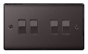 BG Nexus NBN44 Black Nickel 10AX 4 Gang 2 Way Plate Switch - BG - sparks-warehouse