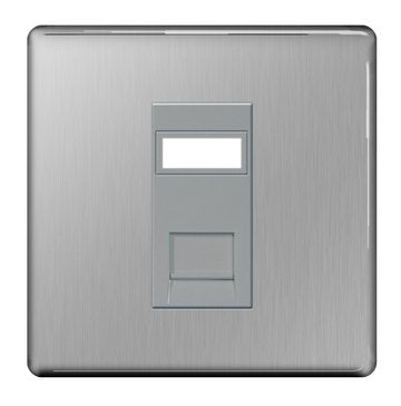 BG FBSRJ451 Screwless Flat Plate Brushed Steel 1 Gang RJ45 Data Outlet Socket IDC Type - BG - sparks-warehouse