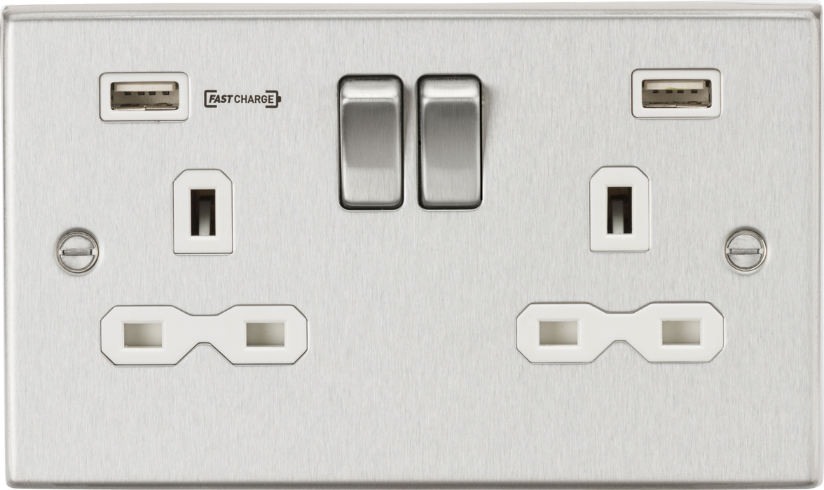 Knightsbridge CS9906BCW 13A 2G DP Switched Socket with Dual USB Charger (Type-A FASTCHARGE port) - Brushed Chrome/White ML Knightsbridge - Sparks Warehouse