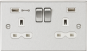 Knightsbridge CS9906BCW 13A 2G DP Switched Socket with Dual USB Charger (Type-A FASTCHARGE port) - Brushed Chrome/White ML Knightsbridge - Sparks Warehouse