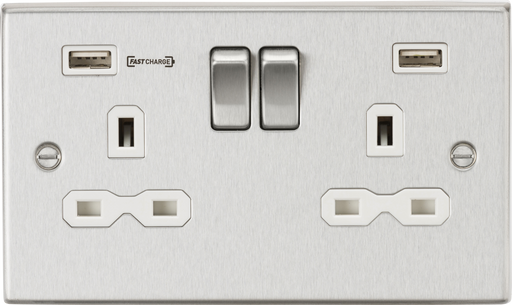 Knightsbridge CS9906BCW 13A 2G DP Switched Socket with Dual USB Charger (Type-A FASTCHARGE port) - Brushed Chrome/White ML Knightsbridge - Sparks Warehouse
