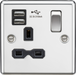 Knightsbridge CL91PC 13A 1G Switched Socket Dual USB Charger Slots with Black Insert - Rounded Edge Polished Chrome ML Knightsbridge - Sparks Warehouse