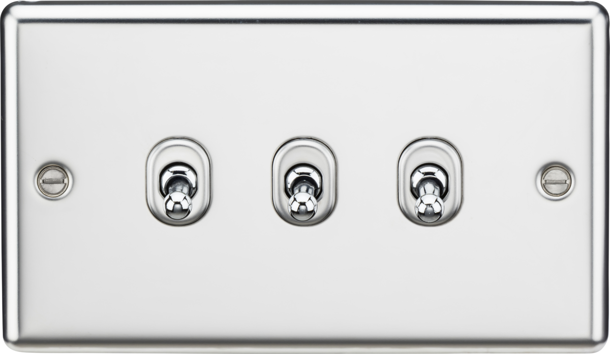Knightsbridge CLTOG3PC 10AX 3G 2 Way Toggle Switch - Rounded Polished Chrome Finish ML Knightsbridge - Sparks Warehouse