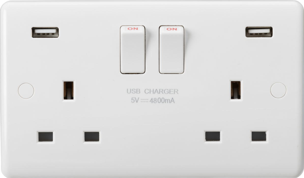 Knightsbridge CU9948 - Curved Edge 13A 2G DP Switched Socket with Dual USB Charger (5V DC 4.8A shared) Socket - With USB Knightsbridge - Sparks Warehouse
