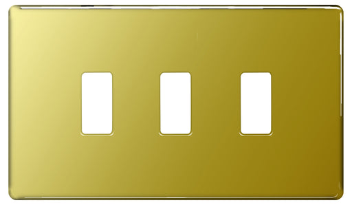 BG Nexus GFPB3 Grid Polished Brass Screwless 3 Gang Front Plate - BG - sparks-warehouse
