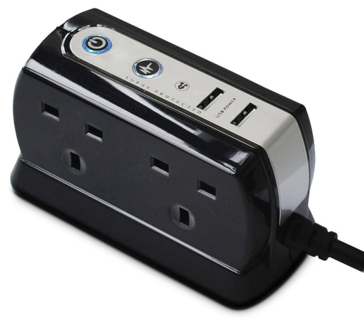 BG SRGDU41PB2 1M 4G Compact Surge Protected Extension Lead - 2 X USB - Polished Black - BG - sparks-warehouse