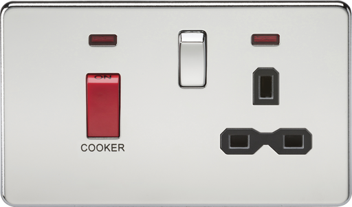 Knightsbridge SFR8333NPC Screwless 45A DP Switch & 13A Switched Socket With Neon - Polished Chrome With Black Insert Cooker Control Unit Knightsbridge - Sparks Warehouse