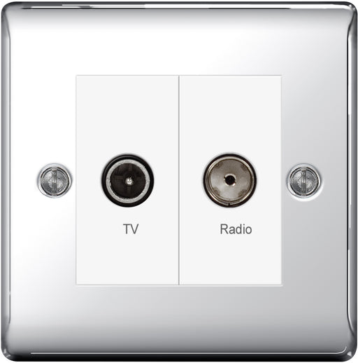 BG Nexus NPC66 Polished Chrome 2 Gang TV/FM Socket - BG - Sparks Warehouse