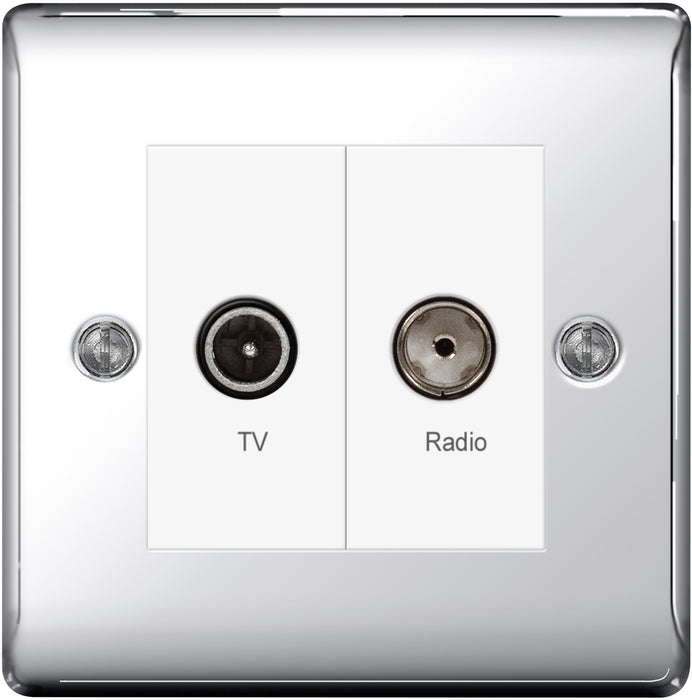 BG Nexus NPC66 Polished Chrome 2 Gang TV/FM Socket - BG - Sparks Warehouse