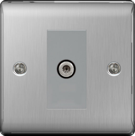 BG Nexus NBS64 Brushed Steel 1 Gang Satellite Socket - BG - Sparks Warehouse