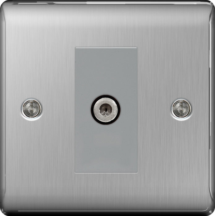 BG Nexus NBS64 Brushed Steel 1 Gang Satellite Socket - BG - Sparks Warehouse