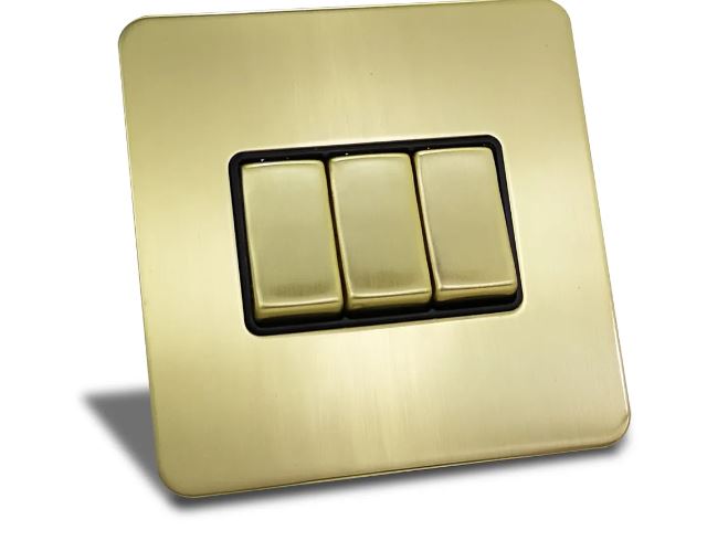 Caradok 3 Gang Screwless Brushed Brass Rocker Light Switch Caradok - Screwless Brushed Brass Caradok - Sparks Warehouse