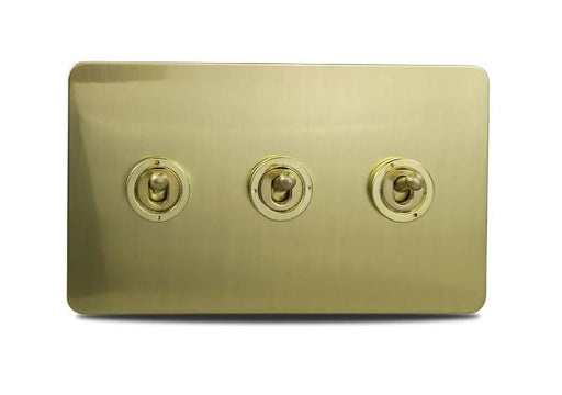 Caradok 3 Gang Screwless Brushed Brass Toggle Switch Caradok - Screwless Brushed Brass Caradok - Sparks Warehouse
