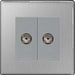 BG FBS63 Screwless Flat Plate Brushed Steel 2 Gang Isolated Co-Axial Socket - BG - sparks-warehouse