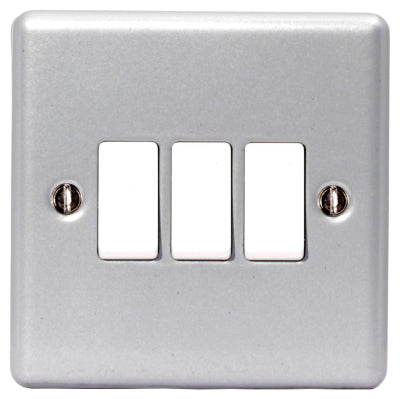 BG MC543 METAL CLAD 10A 3 Gang 2 Way Plate Switch - BG - sparks-warehouse