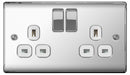 BG Nexus NPC22W Polished Chrome 13A 2G Double Pole Switched Socket White Inserts - BG - sparks-warehouse