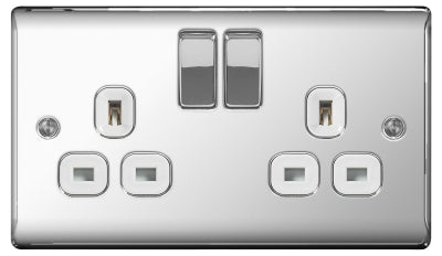 BG Nexus NPC22W Polished Chrome 13A 2G Double Pole Switched Socket White Inserts - BG - sparks-warehouse