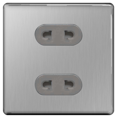 BG FBS98G Screwless Flat Plate Brushed Steel 16A 2 Gang EURO Socket Shuttered - Grey Insert - BG - sparks-warehouse