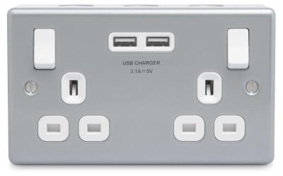 BG MC522U Metal Clad13A 2 Gang Switched Socket With USB - BG - Sparks Warehouse