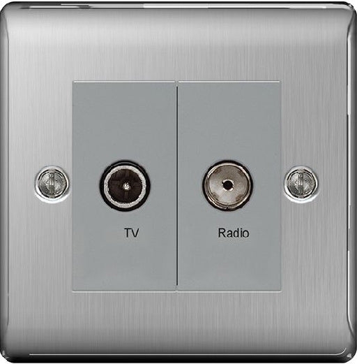 BG Nexus NBS66 Brushed Steel TV/FM 2 Gang Socket - BG - Sparks Warehouse