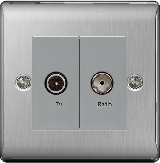 BG Nexus NBS66 Brushed Steel TV/FM 2 Gang Socket - BG - Sparks Warehouse