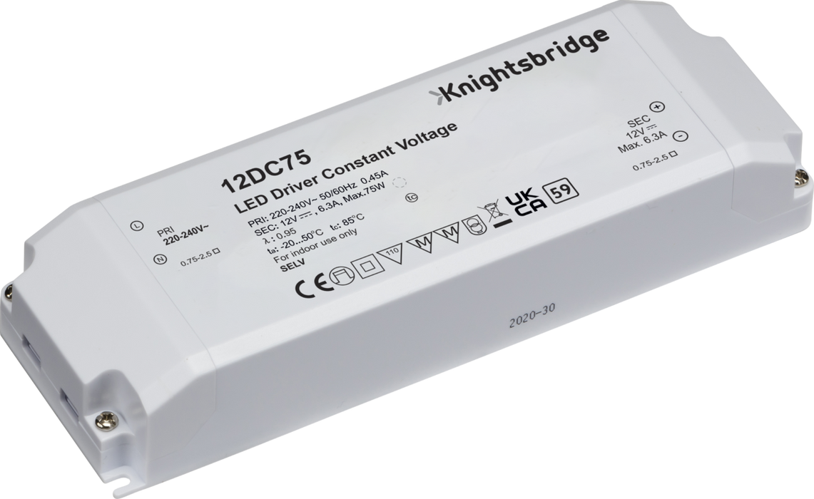 Knightsbridge 12DC75 IP20 12V 75W DC LED Driver - Constant Voltage ML Knightsbridge - Sparks Warehouse
