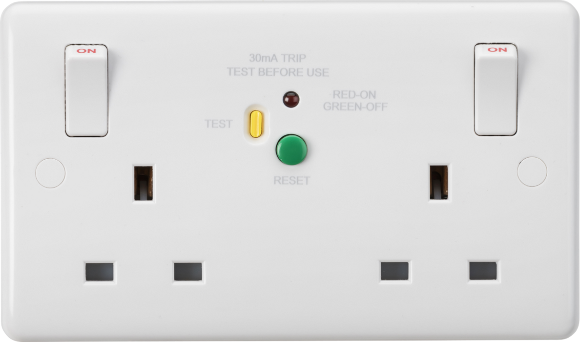 Knightsbridge CU9RCD White Curved edge 13A 2G DP RCD Switched Socket - 30mA (Type A) Socket Knightsbridge - Sparks Warehouse