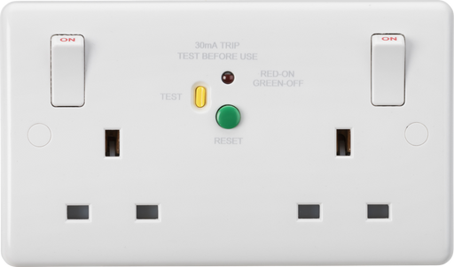 Knightsbridge CU9RCD White Curved edge 13A 2G DP RCD Switched Socket - 30mA (Type A) Socket Knightsbridge - Sparks Warehouse