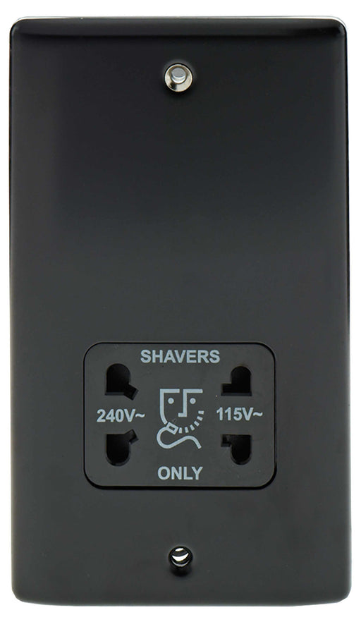 BG Nexus NMB20B Metal Matt Black & Chrome Shaver Socket Outlet - Black Insert - BG - Sparks Warehouse