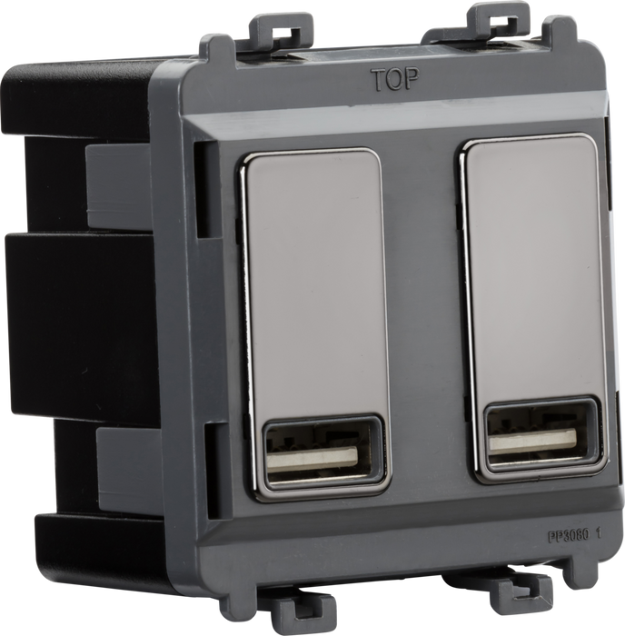 Knightsbridge GDM016BN Dual USB charger module (2 x grid positions) 5V 2.4A (shared) - black nickel Knightsbridge Grid Knightsbridge - Sparks Warehouse