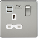 Knightsbridge SFR9124BCW Screwless 13A 1G switched socket with dual USB charger (2.4A) - brushed chrome with white insert ML Knightsbridge - Sparks Warehouse
